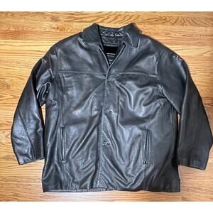 Knoles & Carter Men's EUC Black Button Front Leather Jacket Removable Lining 2XL